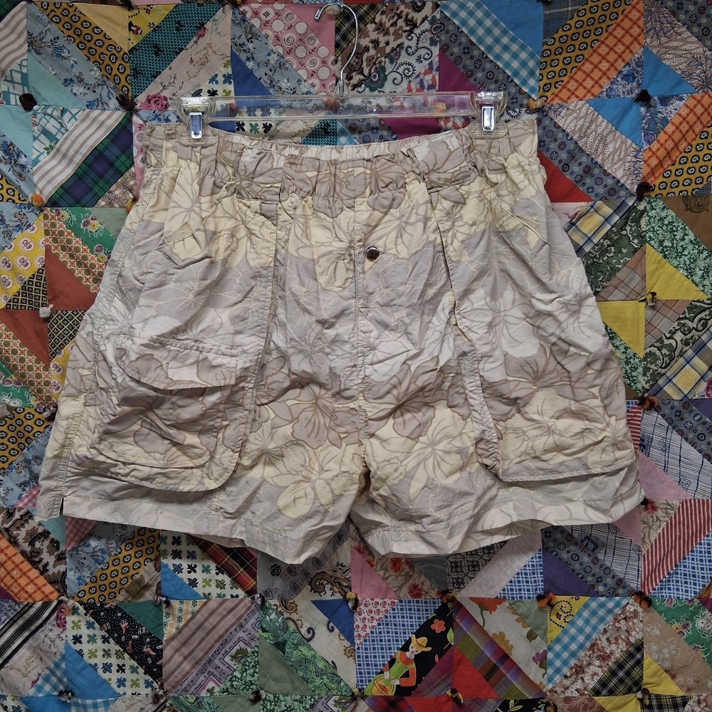 Tommy Bahama Mesh Lined Nylon Floral Print Swim Trunks Size Large Beige
